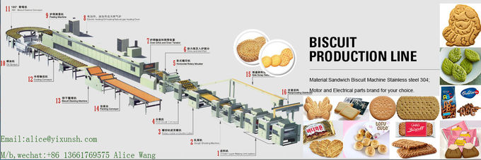 Lini produksi biskuit 4 in 1 Lini biskuit sepenuhnya otomatis untuk sandwich biskuit lapisan keras coklat keras 500kg / jam